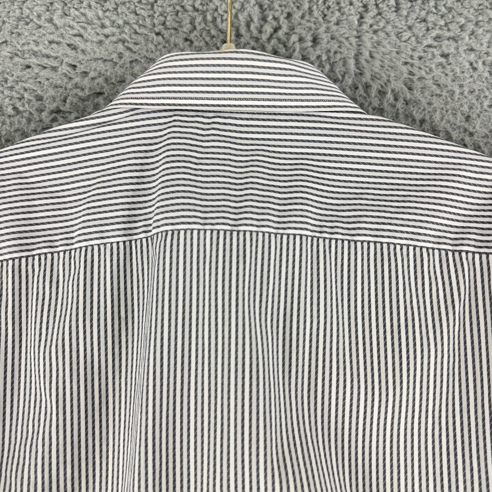 Ermenegildo Zegna Dress Shirt Mens Medium Gray White Stripe Slim Fit Button Down - Picture 15 of 16